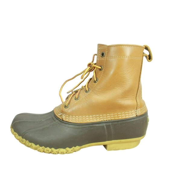 LL Bean Unlined Ankle Duck Boots Leather Lace Up Round Toe Brown Size 10 M - Picture 1 of 9